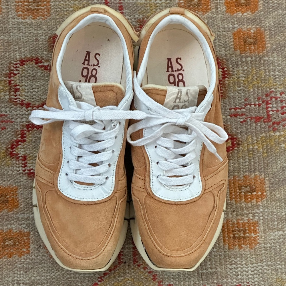 A.S.98 Tan and White Suede Athletic Sneakers